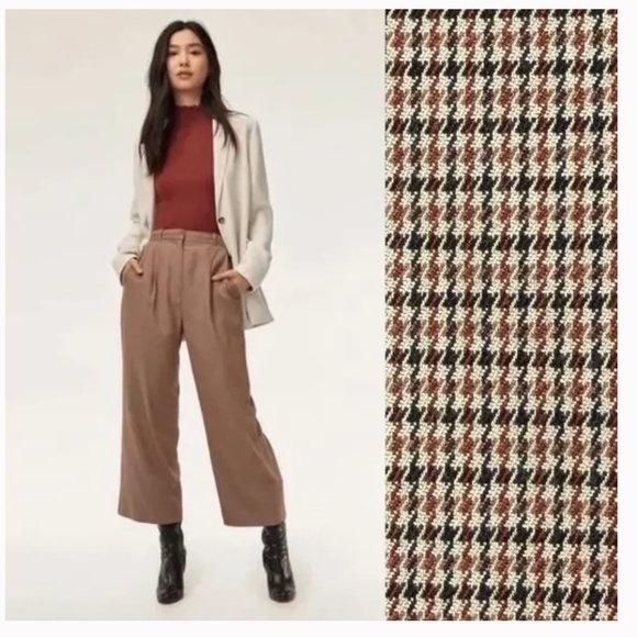Wilfred Pants - WILFRED Aritzia Aurel High Rise Wide Leg Preppy Houndstooth Cropped Trouser Sz 4